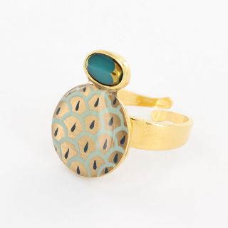 Bague Fuchsia Couleur Dore Vert