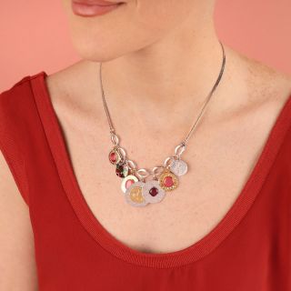 Collier Soleil Couleur Argent Rouge